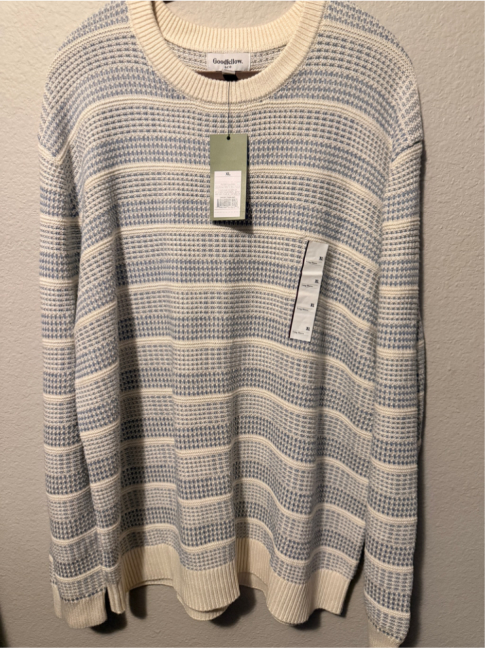 Men's Goodfellow & Co Crewneck Sweater XL Beige Blue Striped NWT